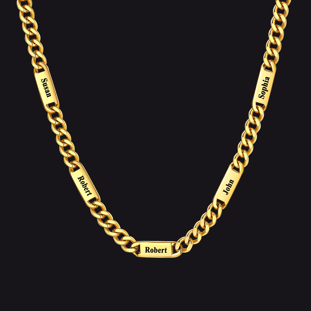 Custom Engraved 1-5 Name Chain Link Necklace for Men