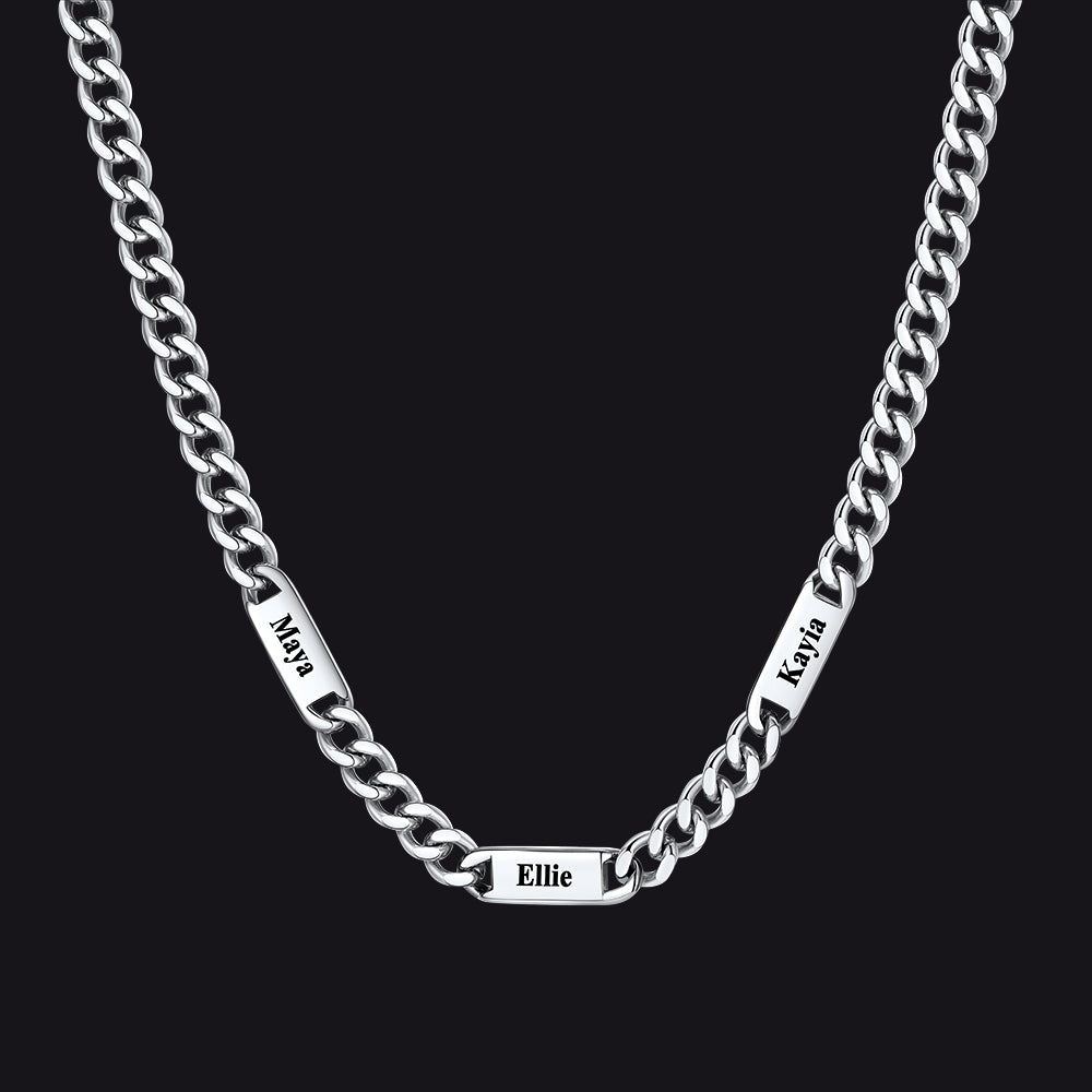 Custom Engraved 1-5 Name Chain Link Necklace for Men