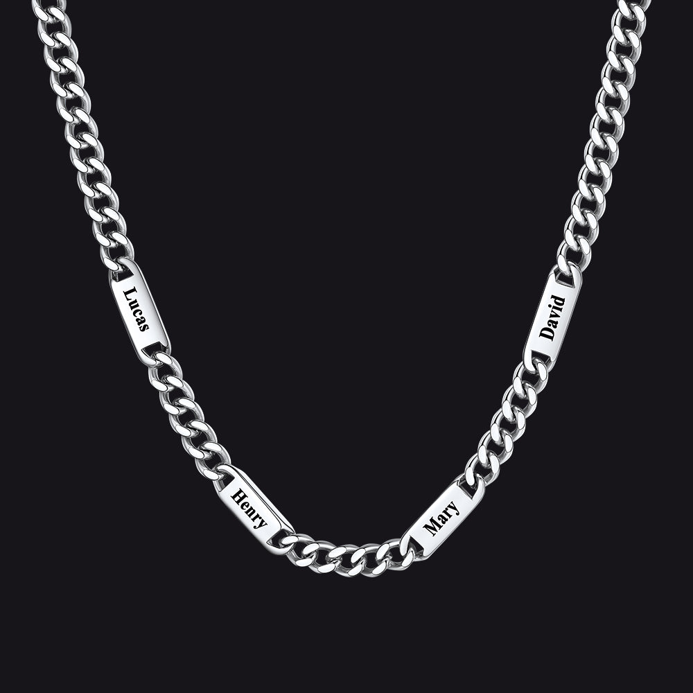 Custom Engraved 1-5 Name Chain Link Necklace for Men