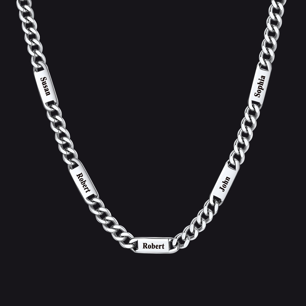 Custom Engraved 1-5 Name Chain Link Necklace for Men