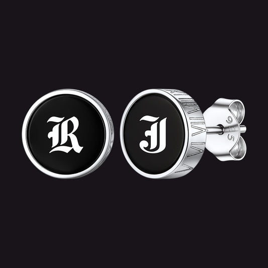 Engraved Roman Numerals Black Onyx Stud Earringsimg
