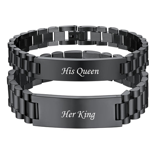 Engraving Wristband ID Bracelet for couples Blackimg