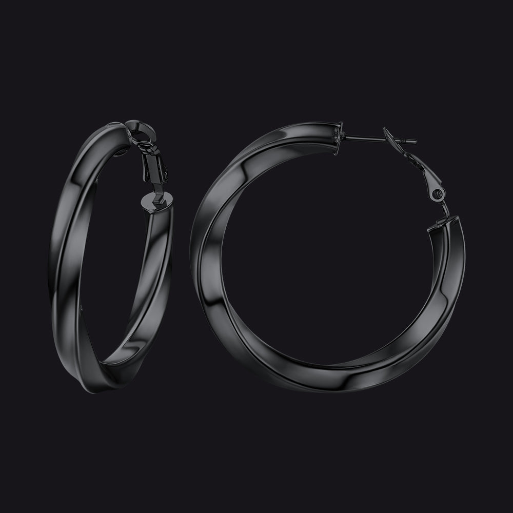 40mm black thick hoops loop earrings