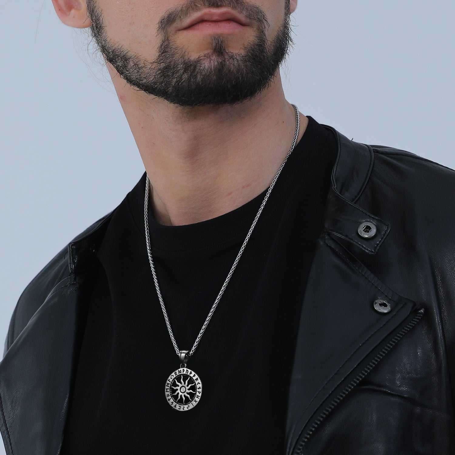 FaithHeart Viking Sun Wheel Rune Pendant Necklace for Men FaithHeart