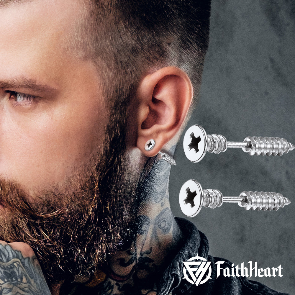 Screw stud earrings for men - Geometric Punk style by FaithHeart
