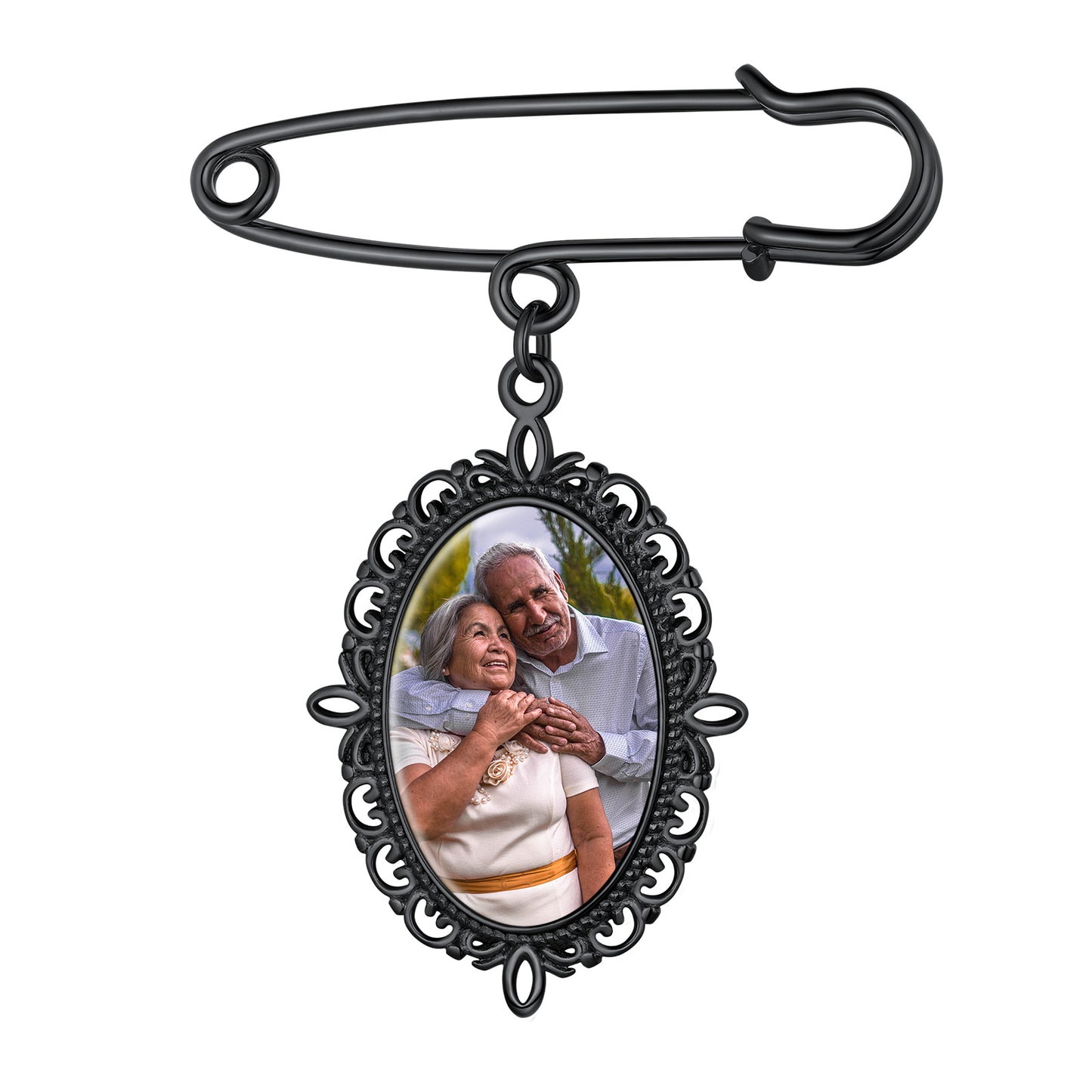 Memorial photo charm boutonniere pin with elderly couple photo