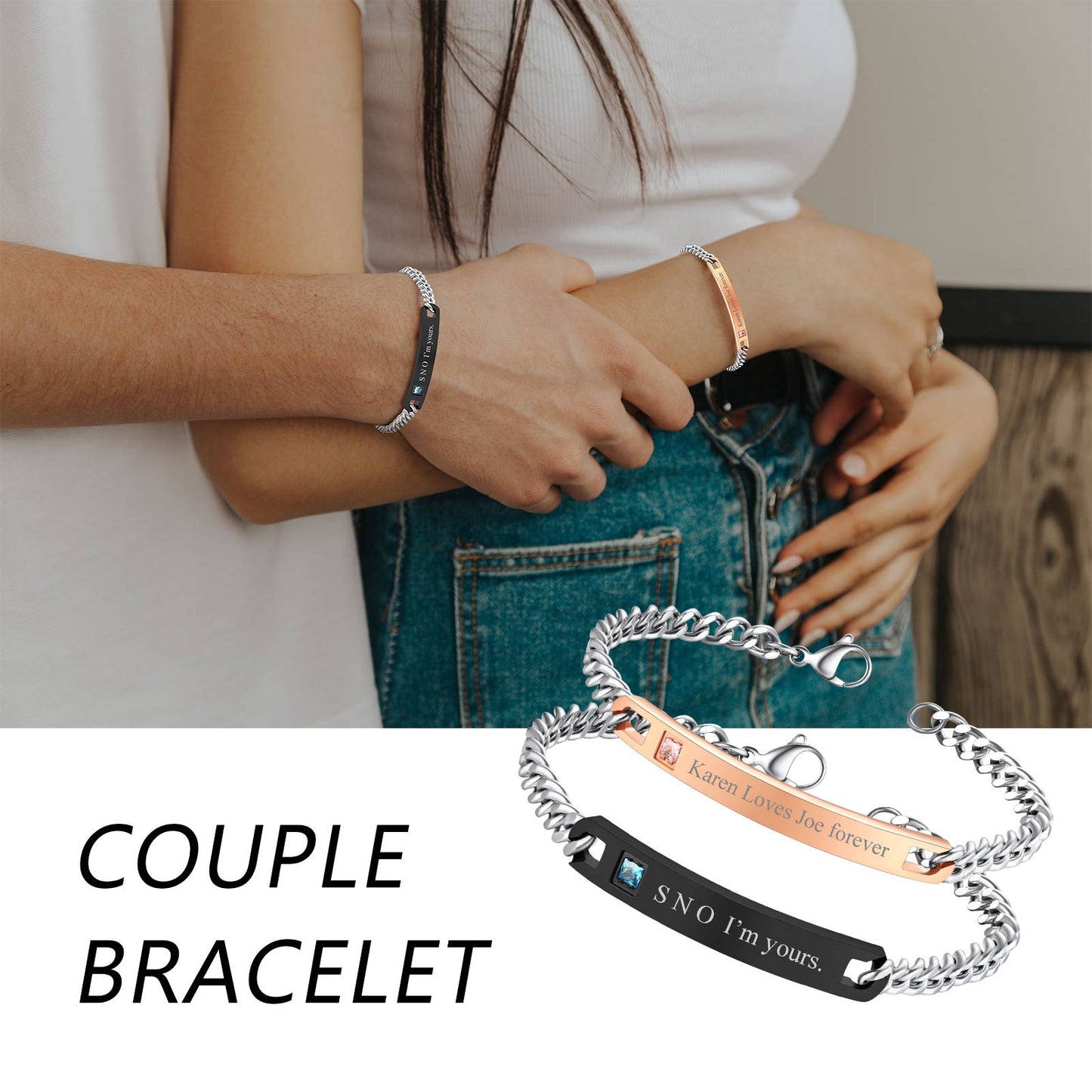Close Moment Between Couple Showing Off Custom Bracelets