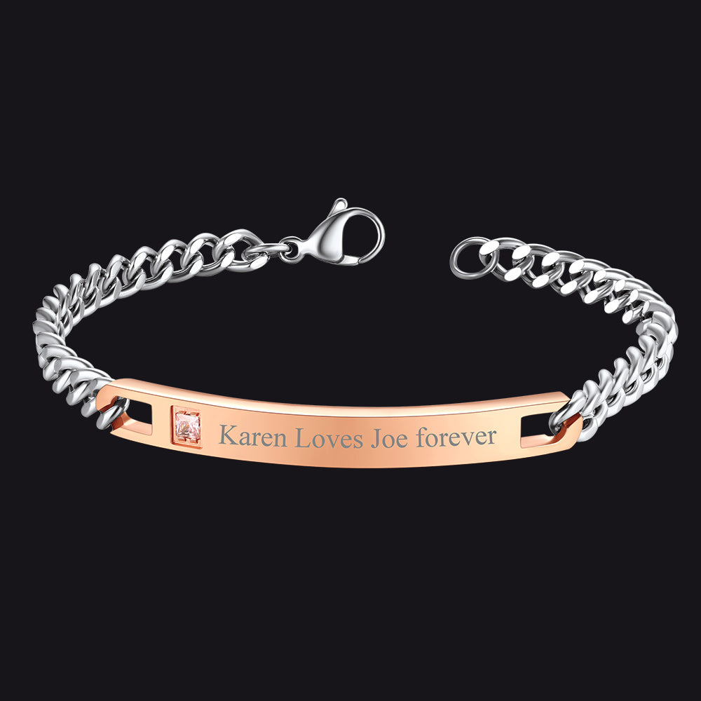 Bracelet with engraved message on a black background