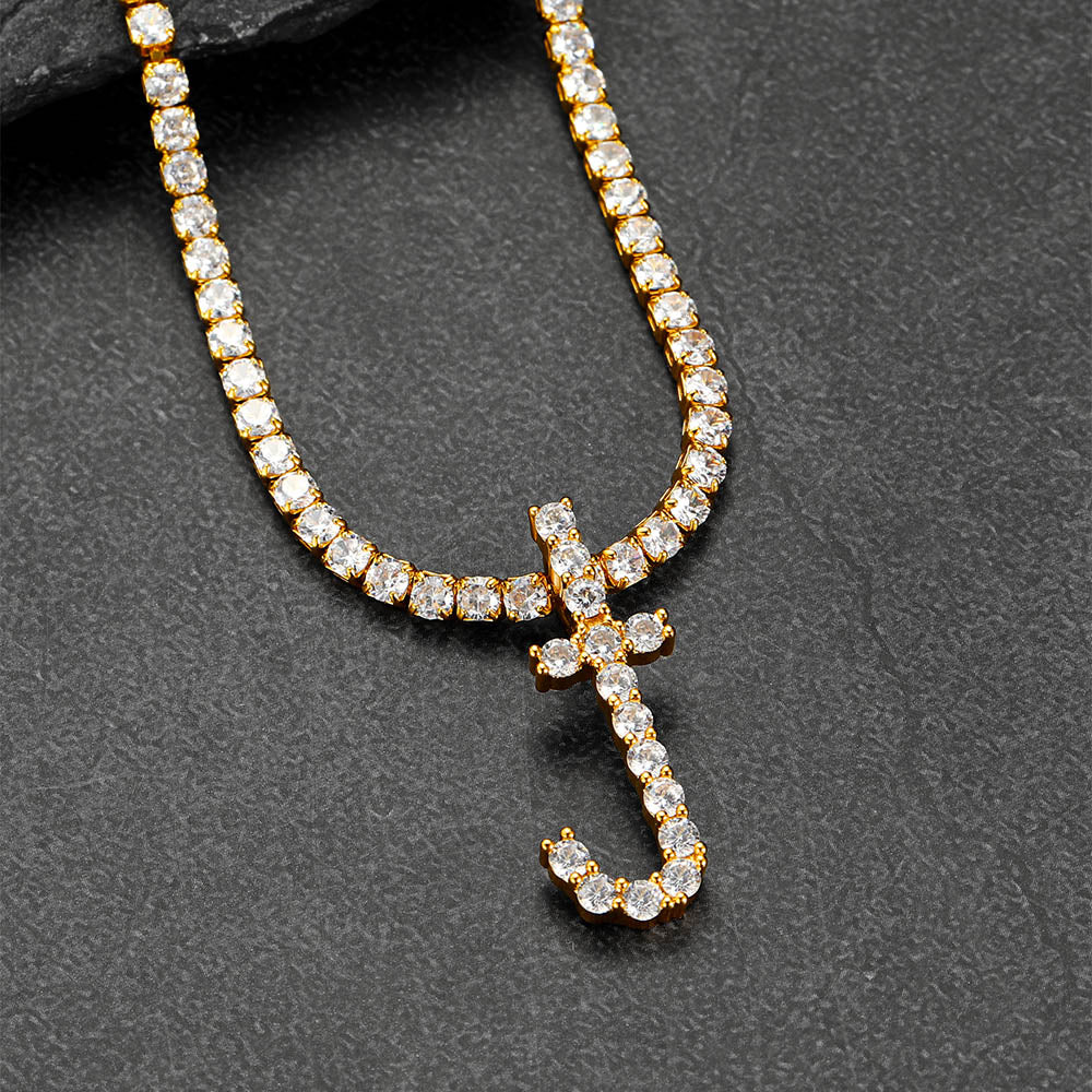 Initial Letter Pendant Necklace with Tennis Chain for Men Women