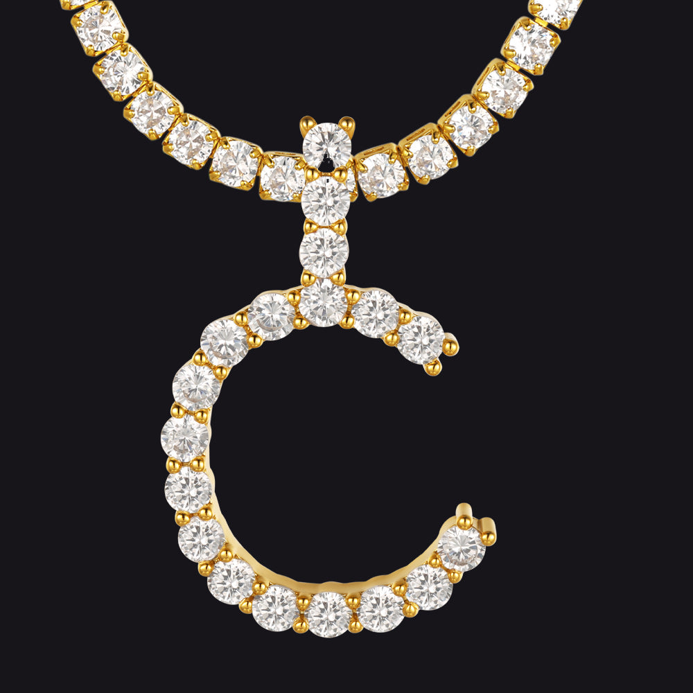 C gold A–Z initial necklace with shimmering cubic zirconia
