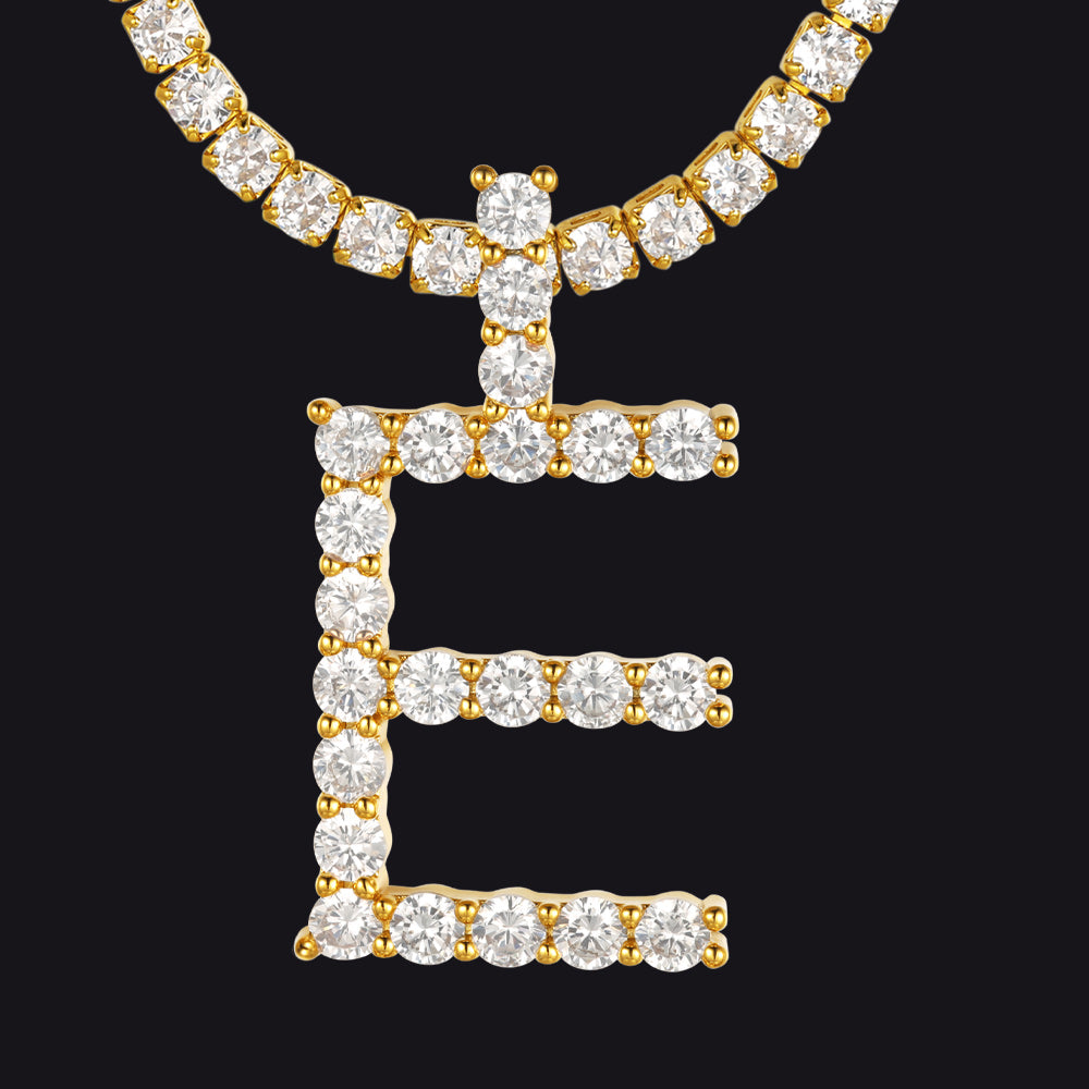 E gold-plated tennis letter necklace with dazzling CZs