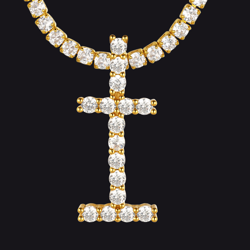I gold initial necklace in tennis design for daily wear
