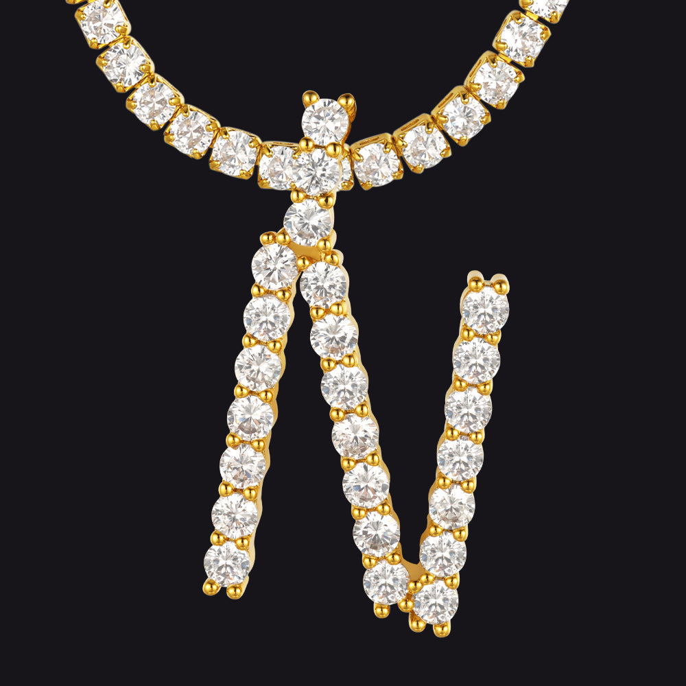 N gold-plated N letter pendant with brilliant stones
