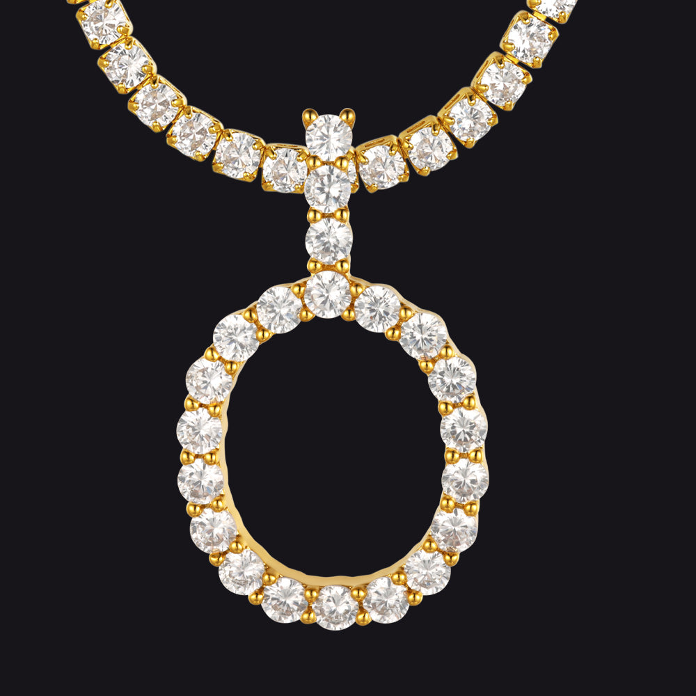 O custom gold initial necklace in tennis-style chain