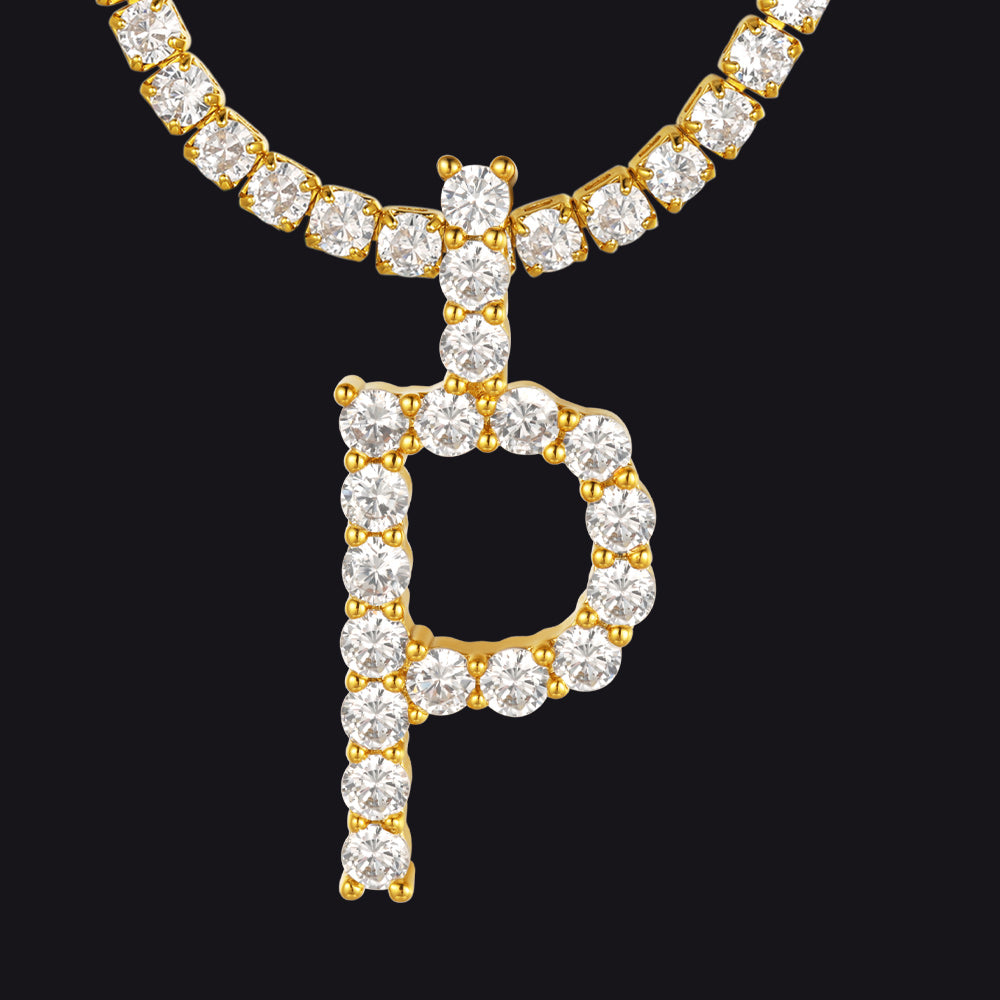 P gold-tone P pendant necklace with shimmering CZ stones