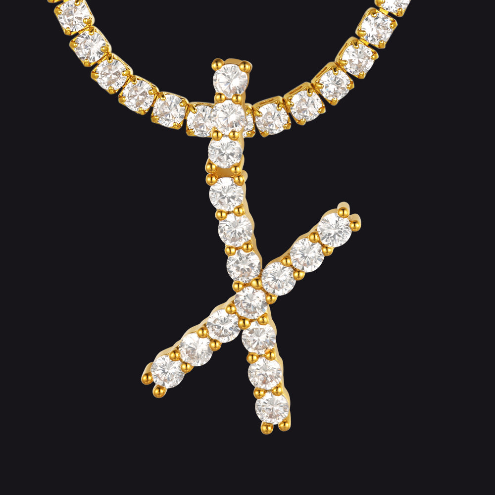 X tennis necklace with gold X letter and stone accents