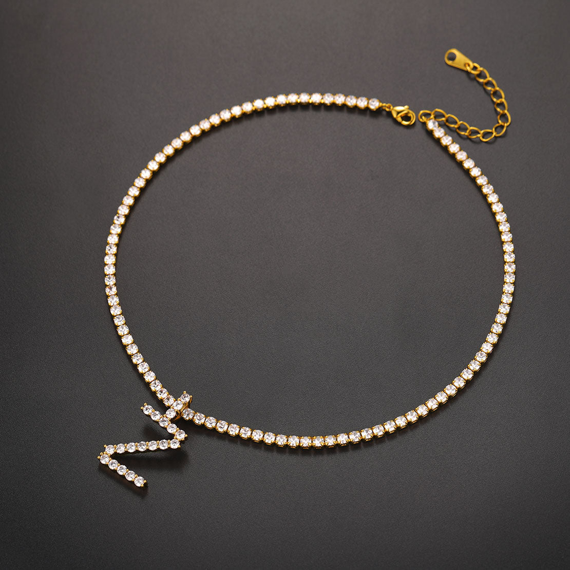 CZ Initial Z Tennis Letter Pendant Necklace for Men Women