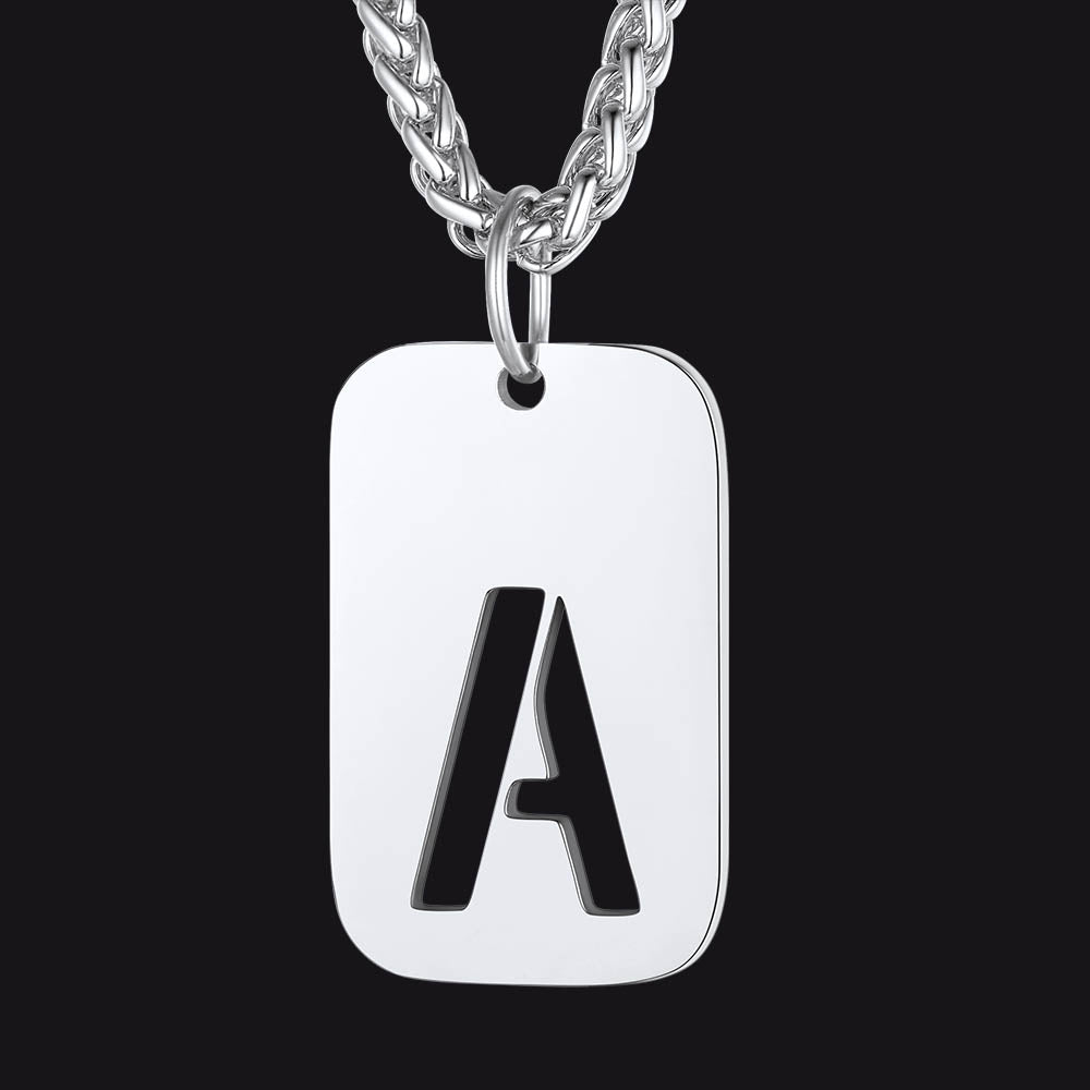 FaithHeart Letter Initial Dog Tags Pendant Necklace for Men Women FaithHeart