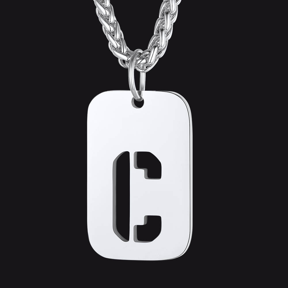 FaithHeart Letter Initial Dog Tags Pendant Necklace for Men Women FaithHeart