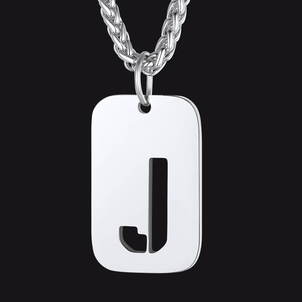 FaithHeart Letter Initial Dog Tags Pendant Necklace for Men Women FaithHeart