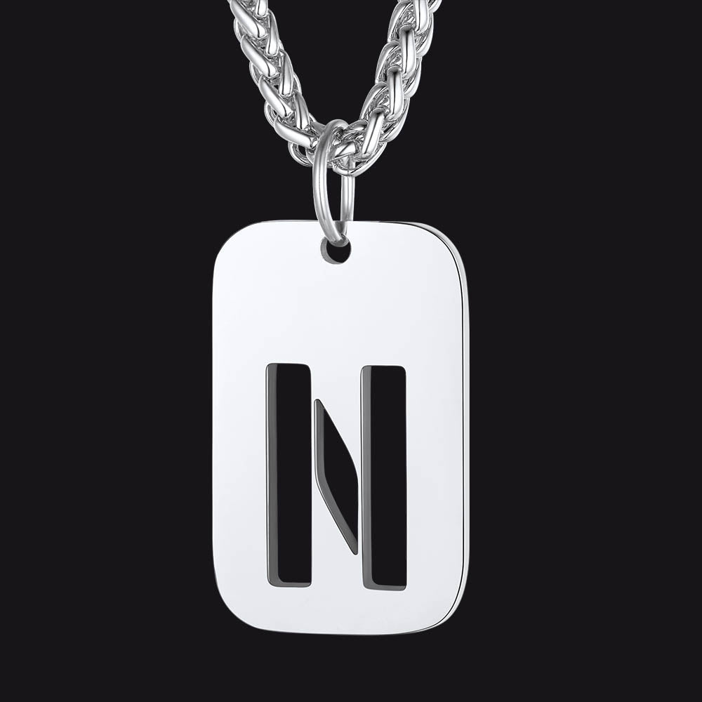 FaithHeart Letter Initial Dog Tags Pendant Necklace for Men Women FaithHeart