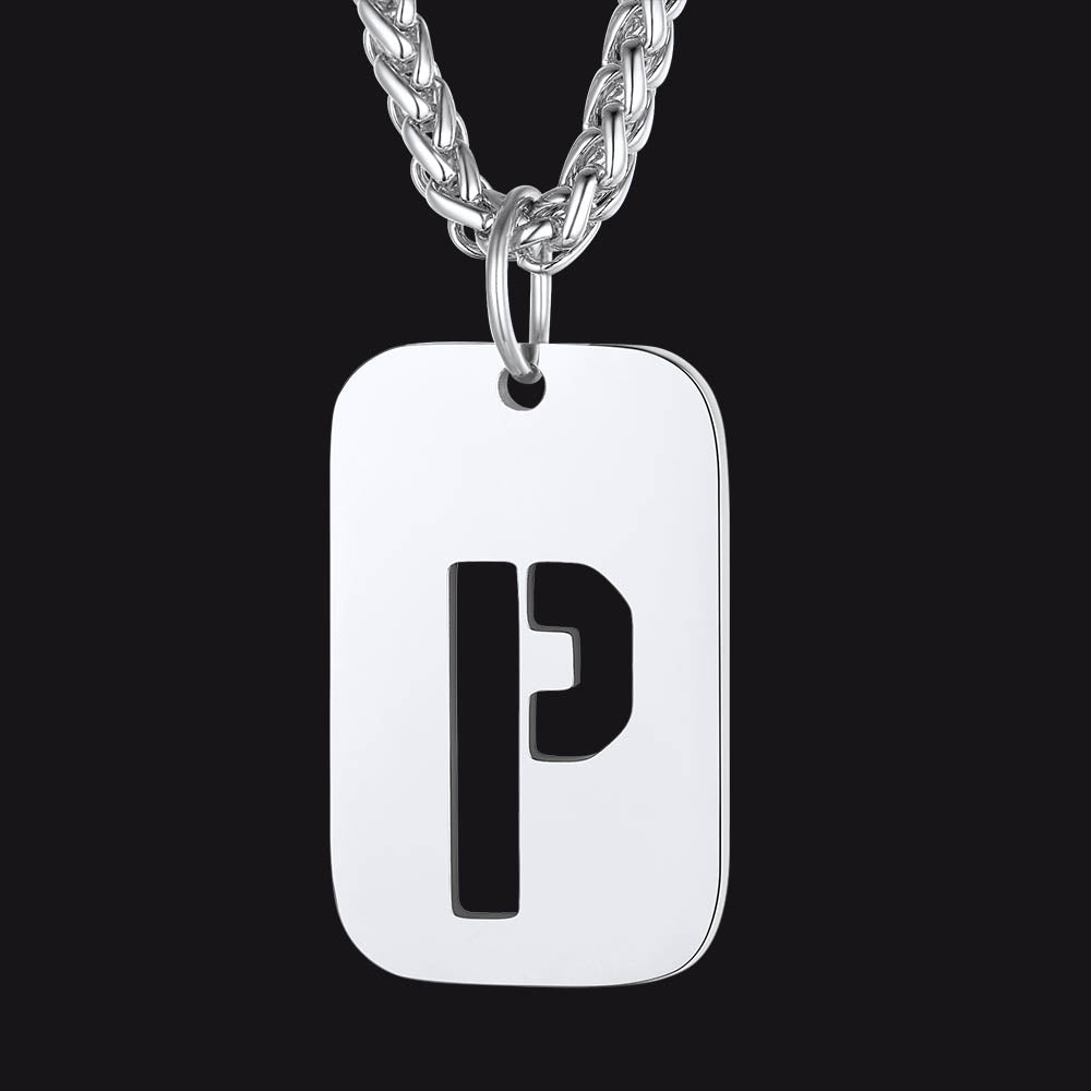 FaithHeart Letter Initial Dog Tags Pendant Necklace for Men Women FaithHeart