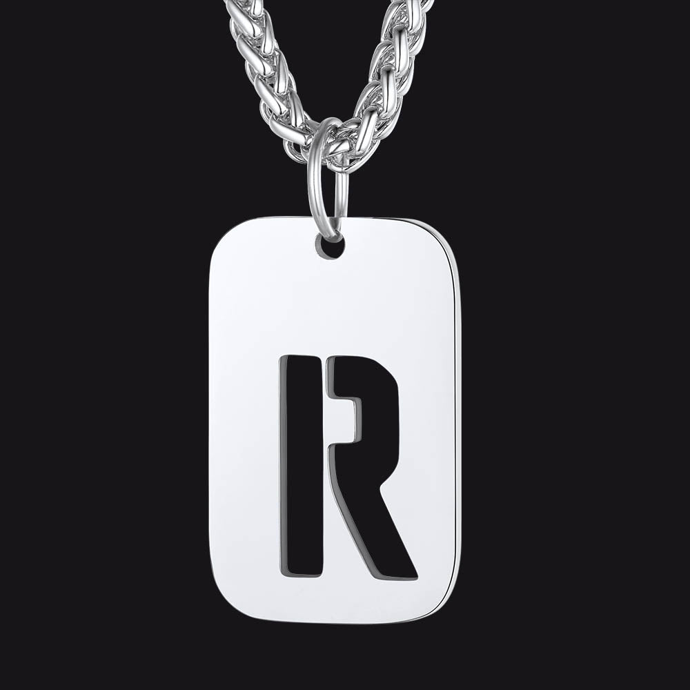 FaithHeart Letter Initial Dog Tags Pendant Necklace for Men Women FaithHeart