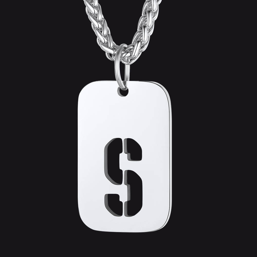 FaithHeart Letter Initial Dog Tags Pendant Necklace for Men Women FaithHeart