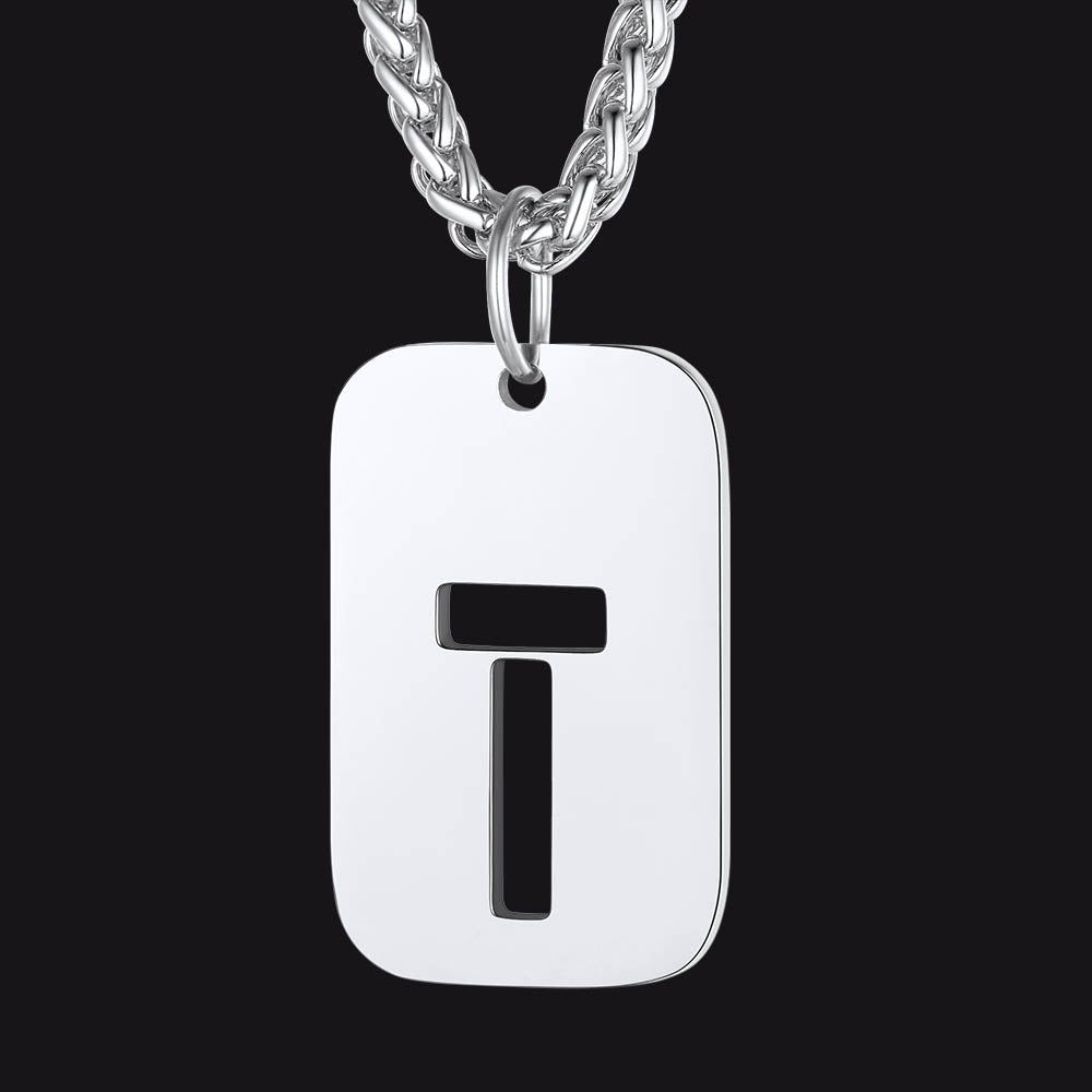 FaithHeart Letter Initial Dog Tags Pendant Necklace for Men Women FaithHeart