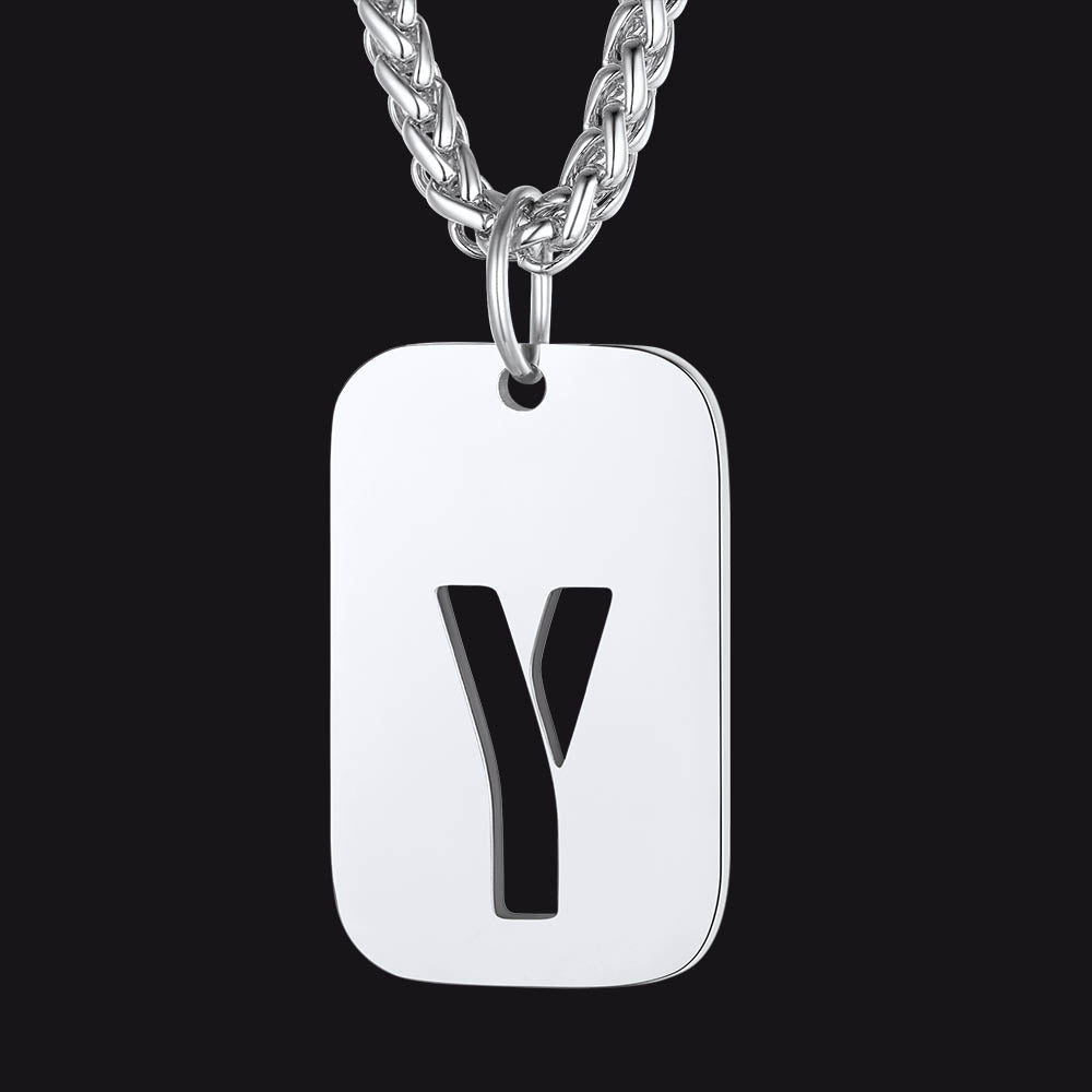 Personalized stainless steel letter 'Y' dog tag pendant necklace, FaithHeart