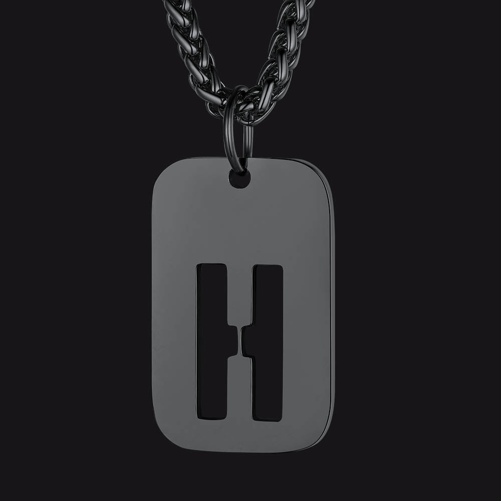 Black stainless steel personalized hollow letter 'H' dog tag pendant necklace for men and women