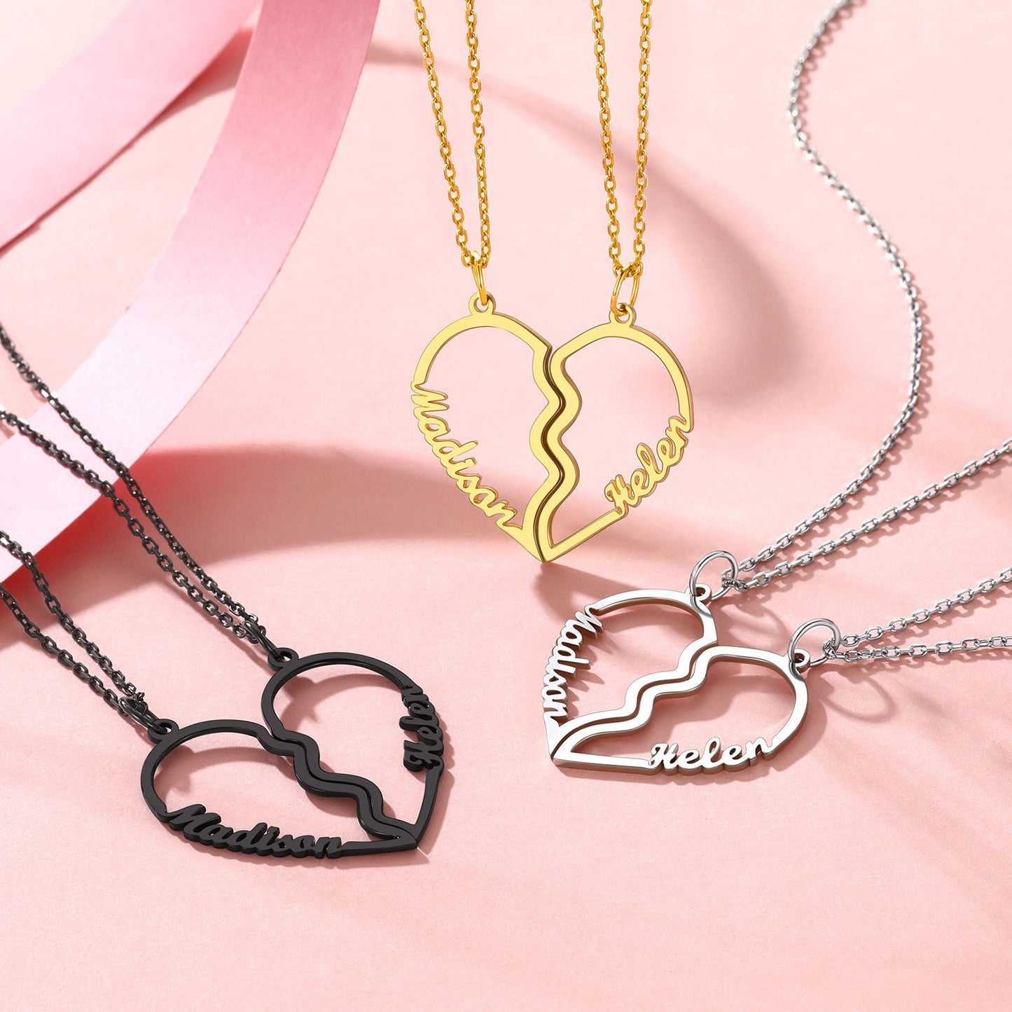 Personalized matching heart necklaces for couples