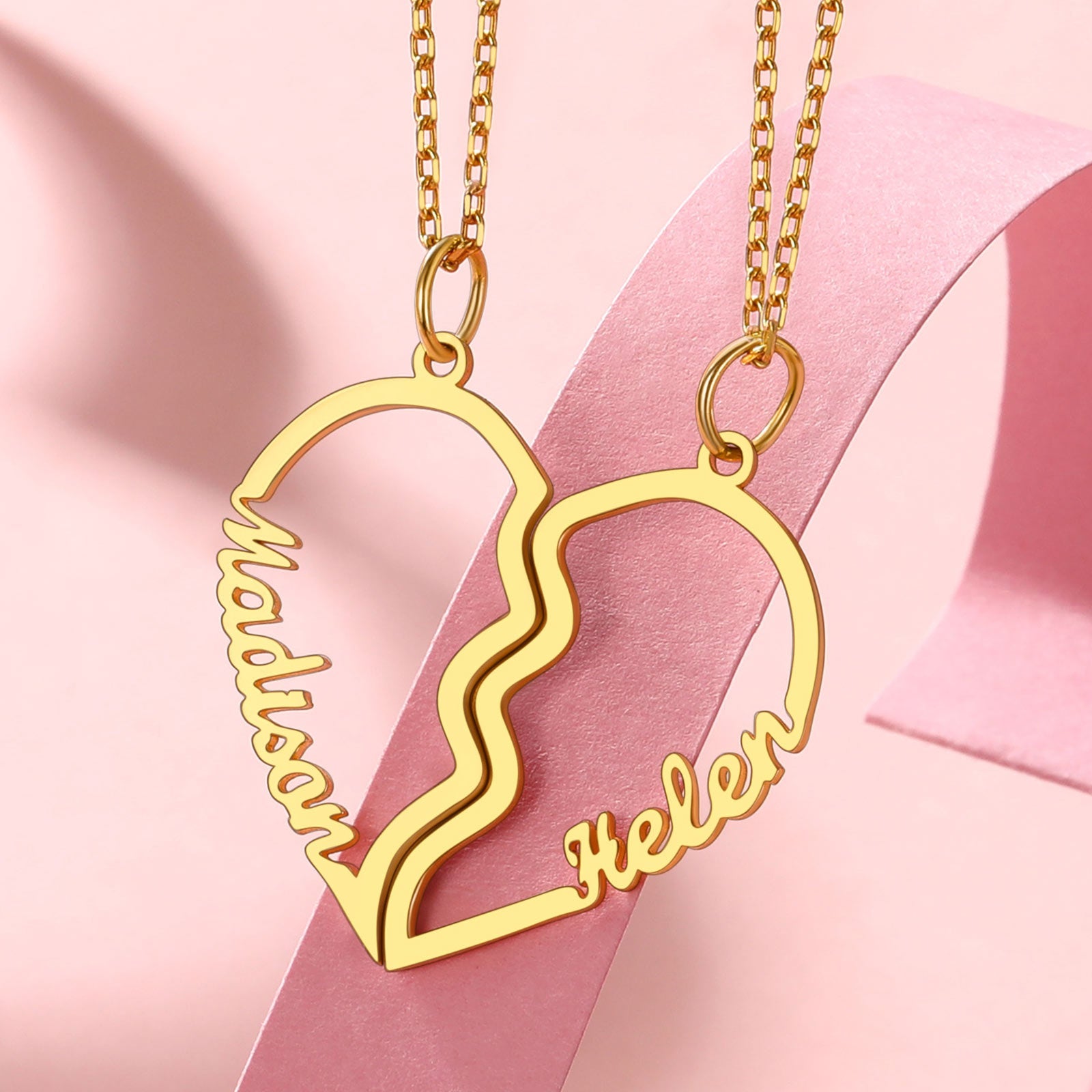 Personalized Couple Necklaces - Madison and Helen, Heart Pendants