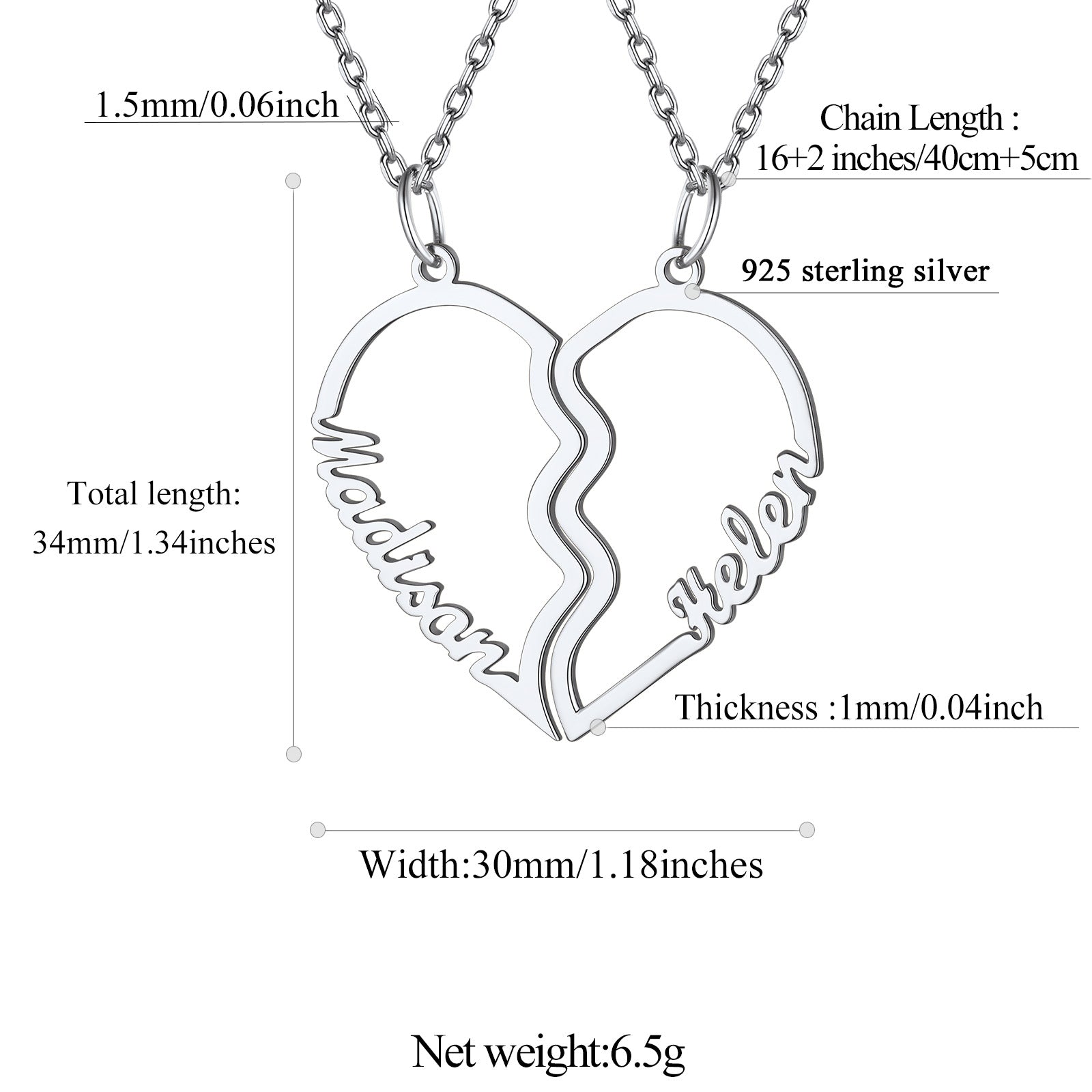 Personalized silver couple necklace with names, gift for girlfriend