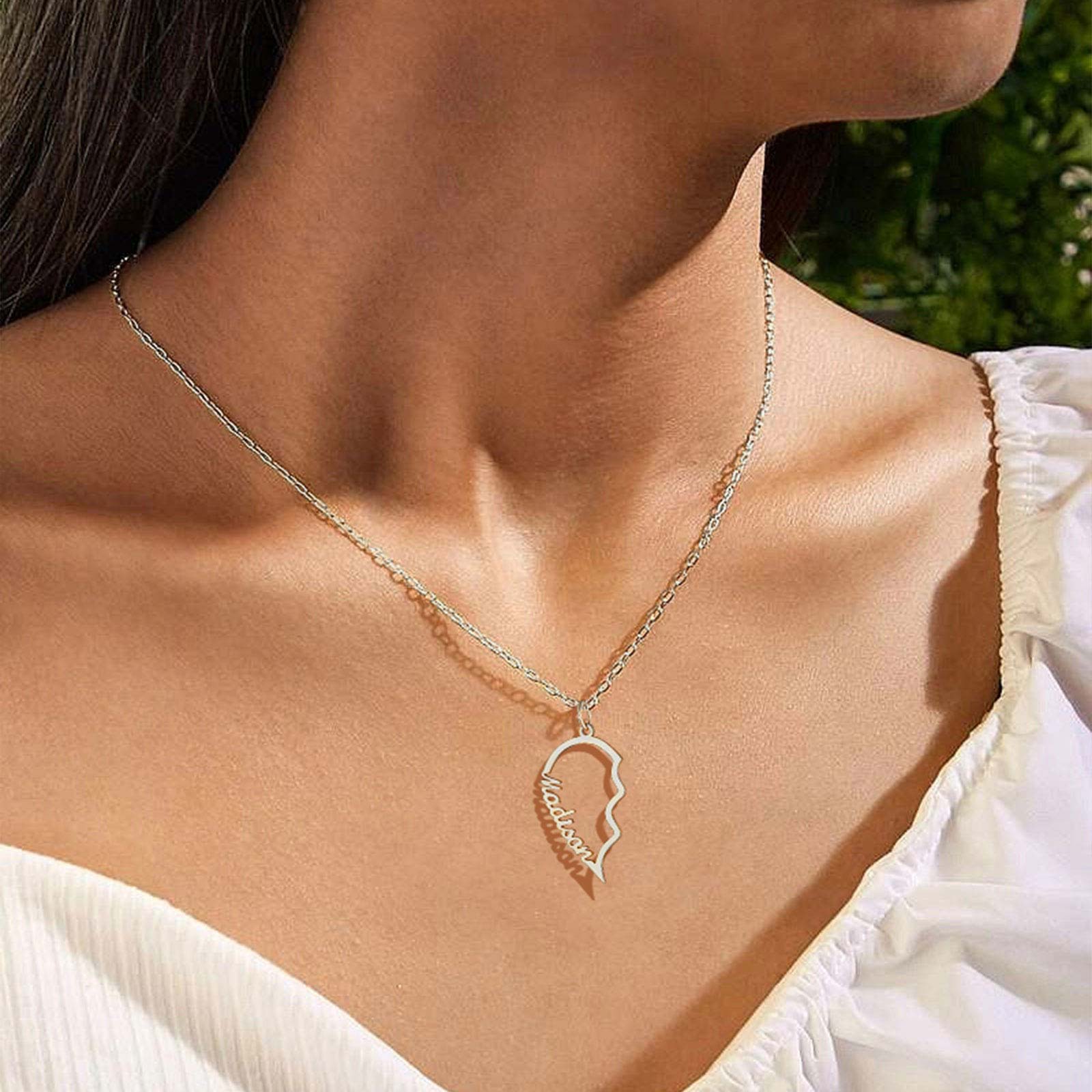 Custom Name Matching Heart Couple Necklace, sterling silver gift for couple