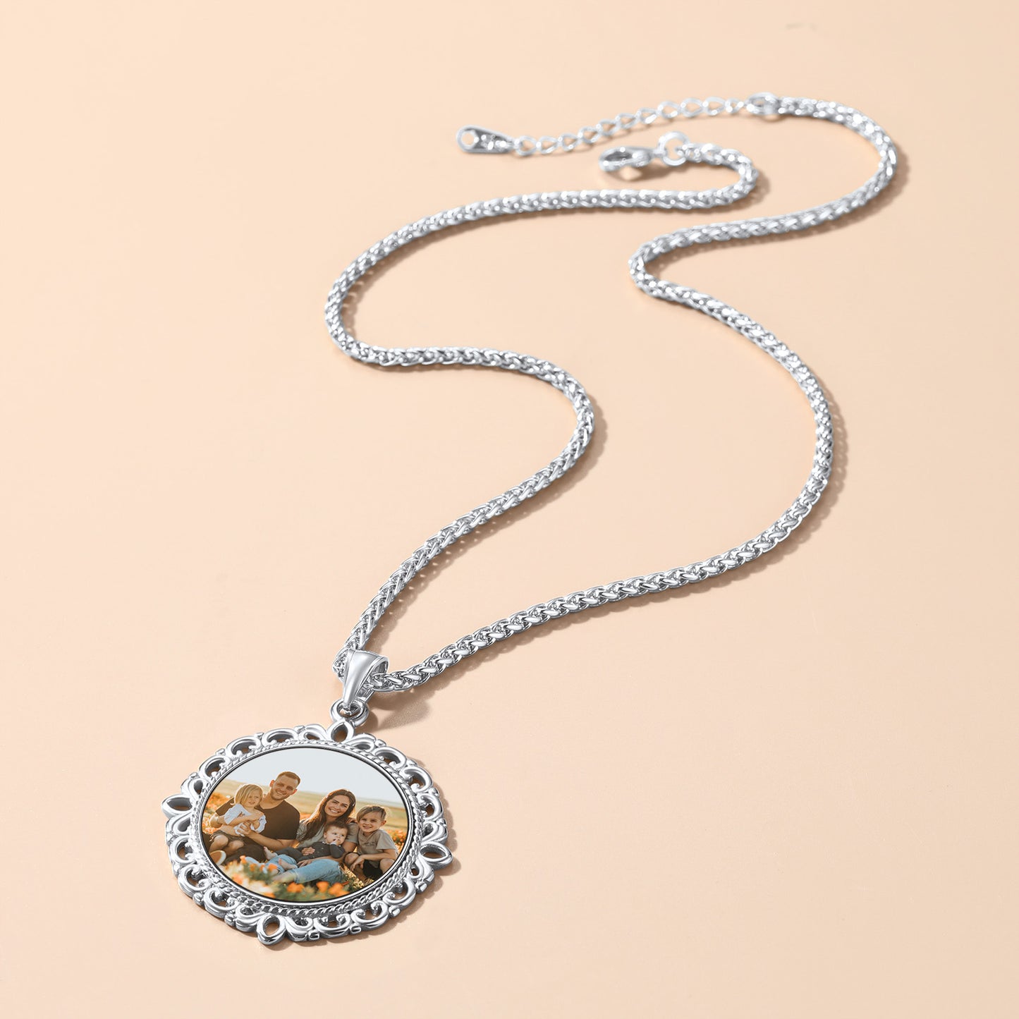 Family photo pendant necklace, a meaningful memory gift.
