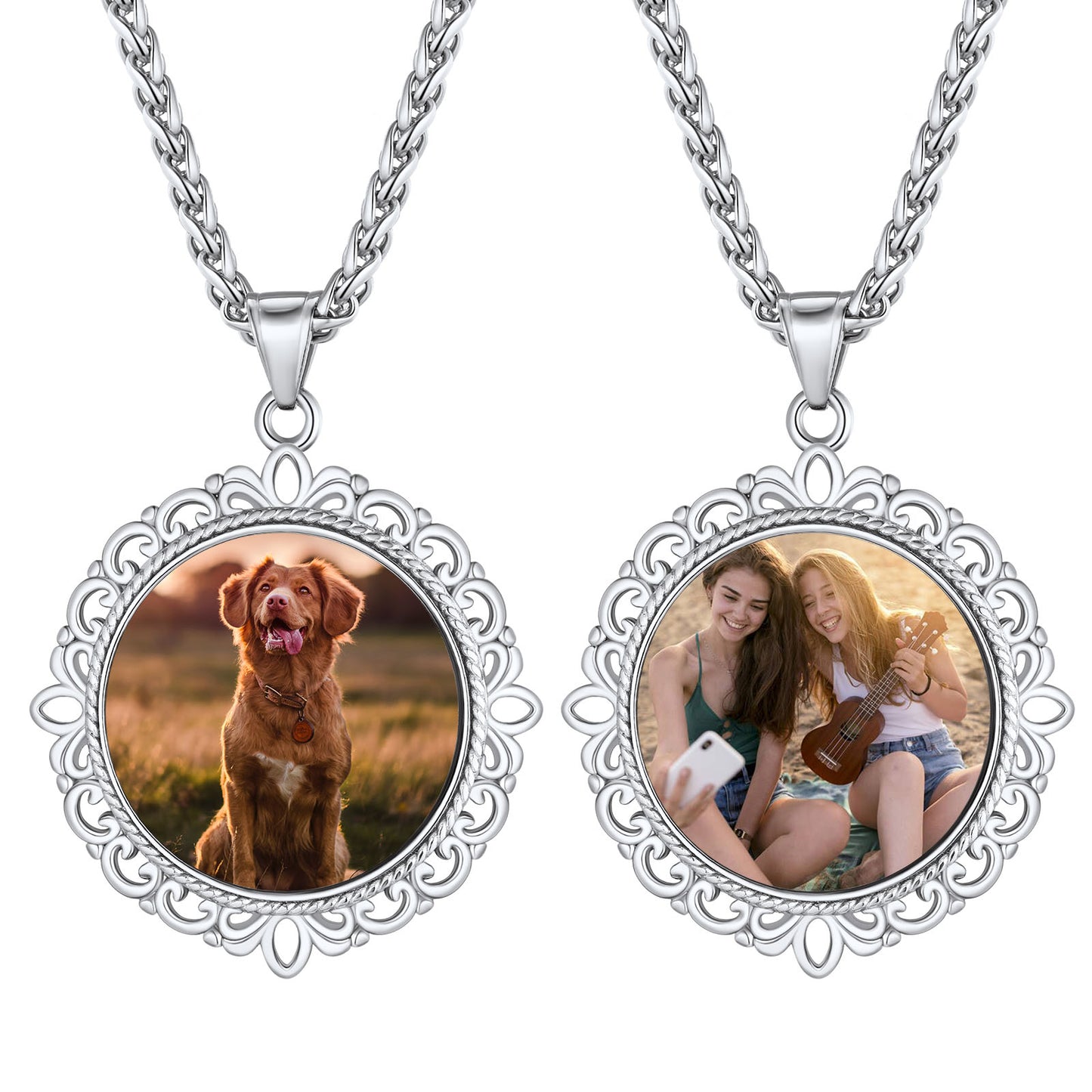Custom photo necklace pendant with two pictures