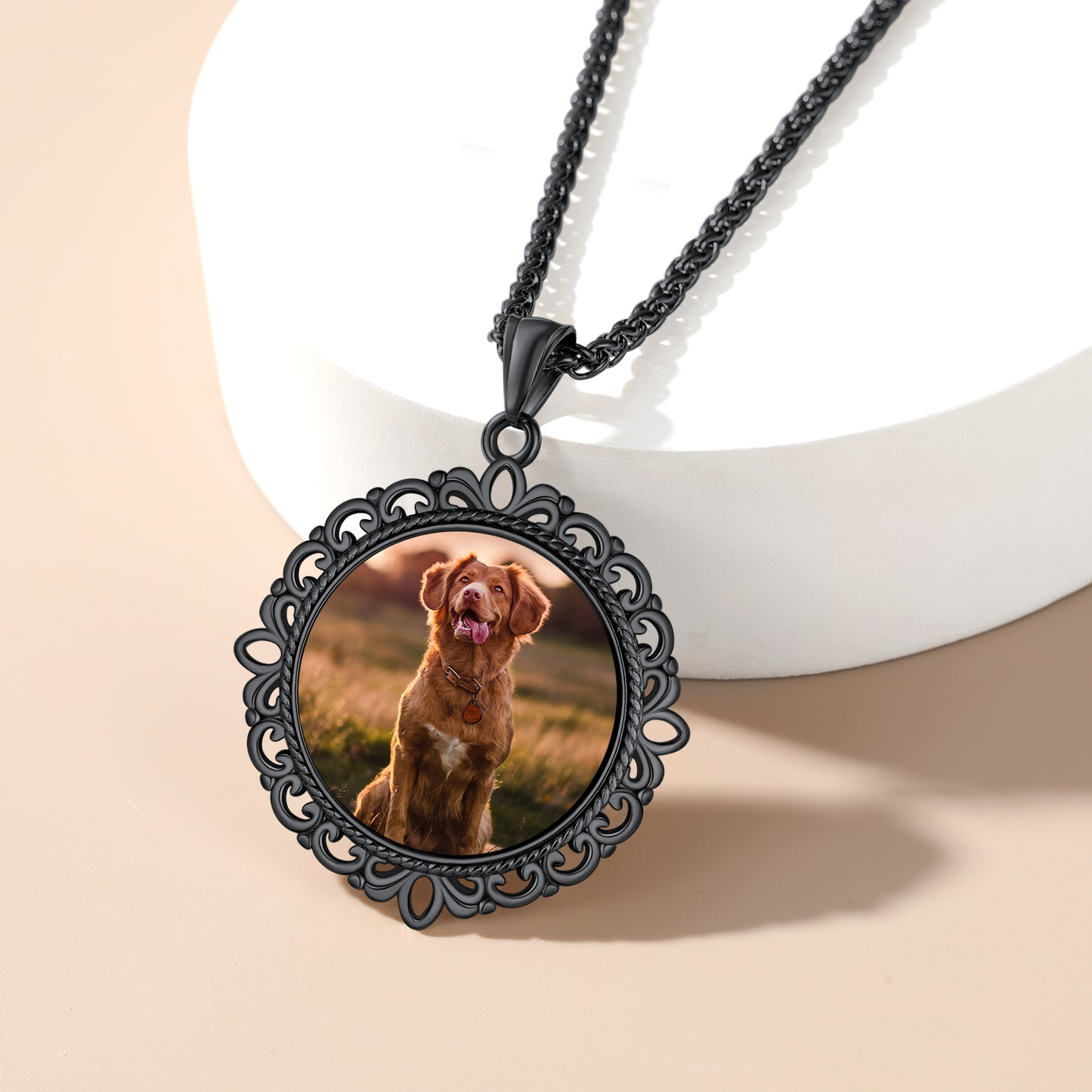 Dog photo pendant necklace, custom memorial jewelry gift.
