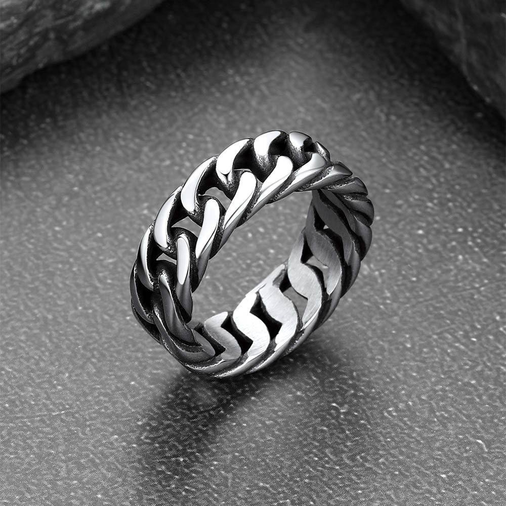 7mm Cuban chain link band ring styled