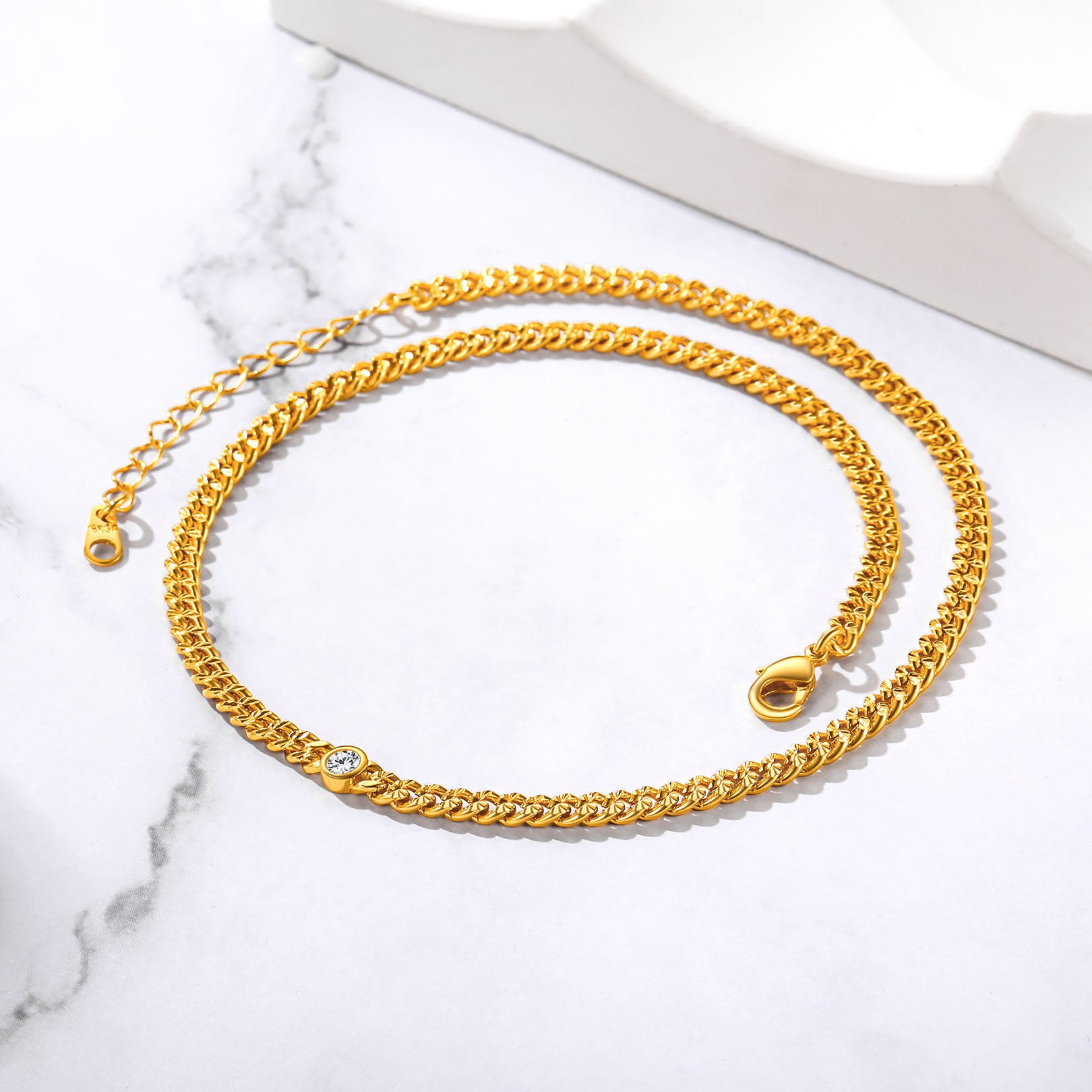 Birthstone CZ choker necklace on white background