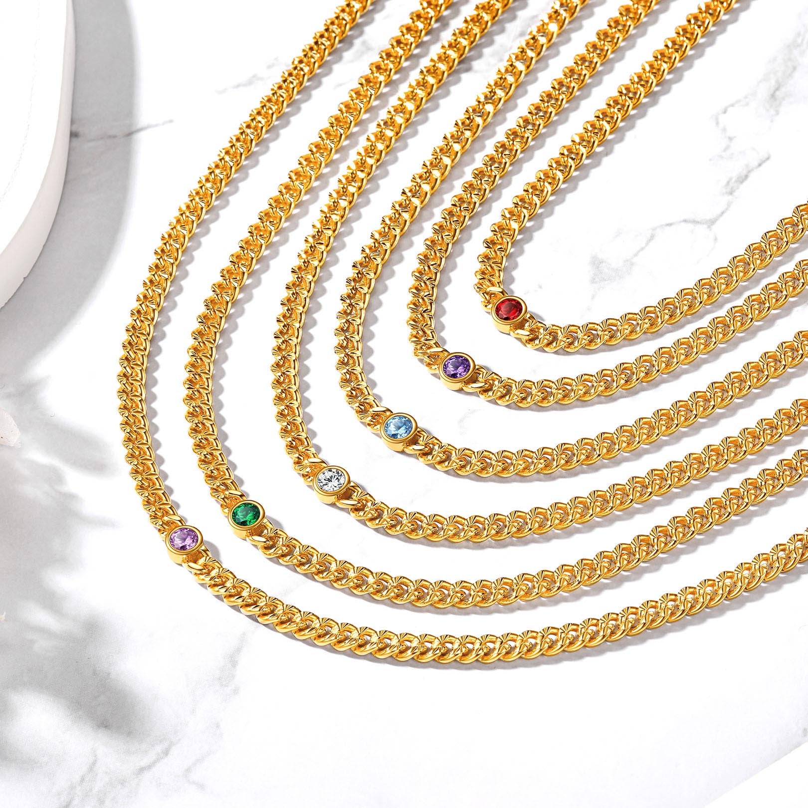 Main image of dainty birthstone CZ choker necklace in gold