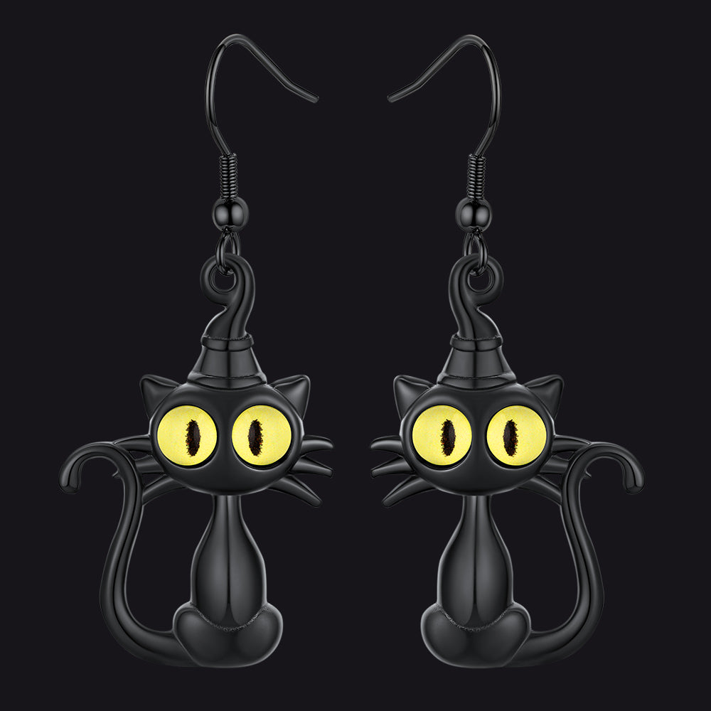 FaithHeart Black Cat Dangle Earrrings Stainless Steel