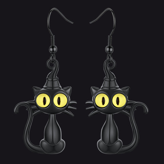 FaithHeart Black Cat Dangle Earrrings Stainless Steelimg