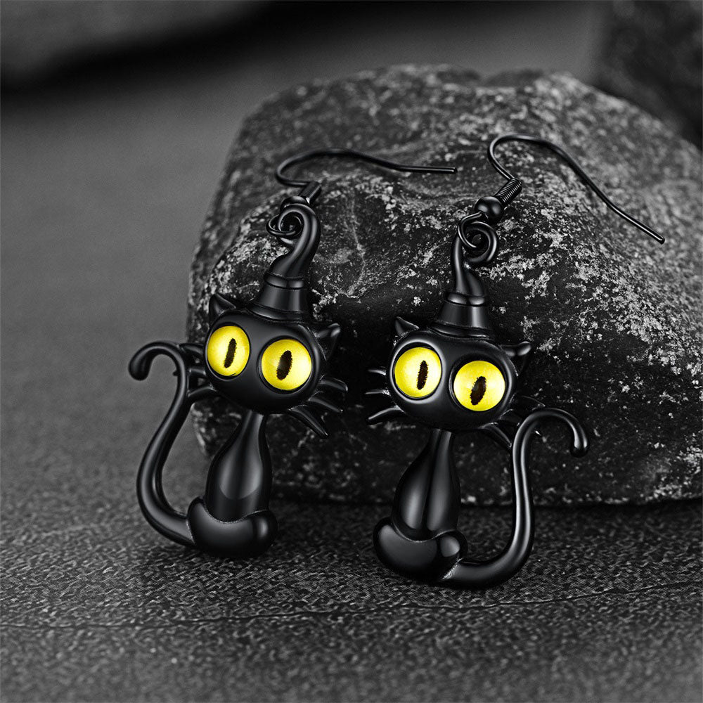 FaithHeart Black Cat Dangle Earrrings