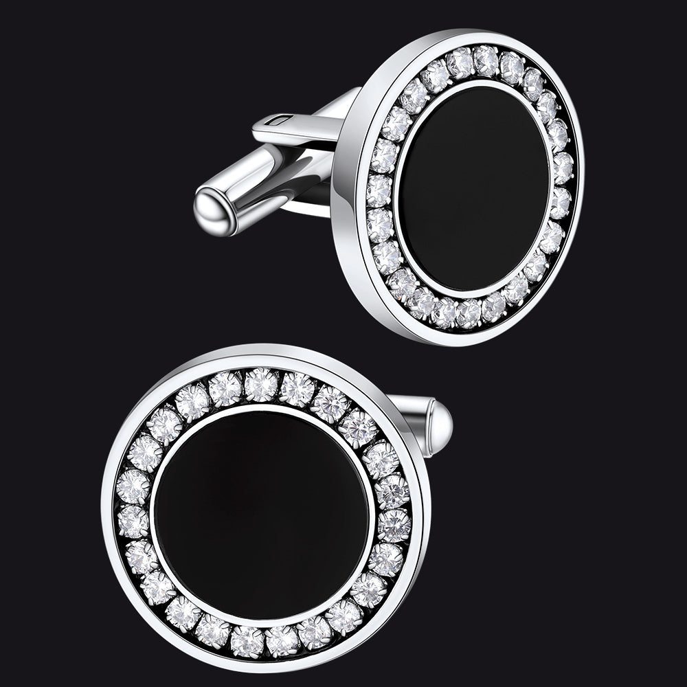 FaithHeart Black Onyx Amulet Cufflinks With Cubic Zirconia