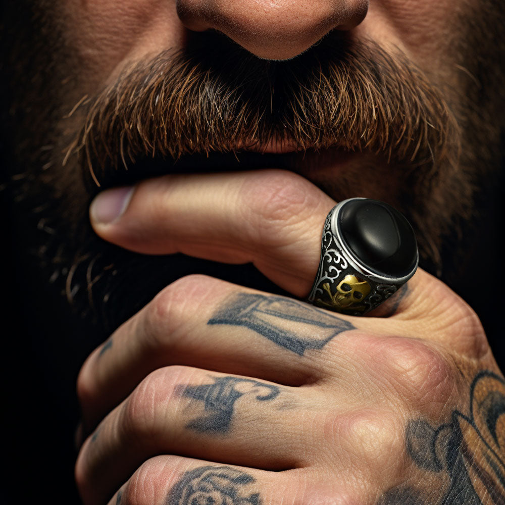 FaithHeart Black Onyx Ring Masonic Signet Ring for Men