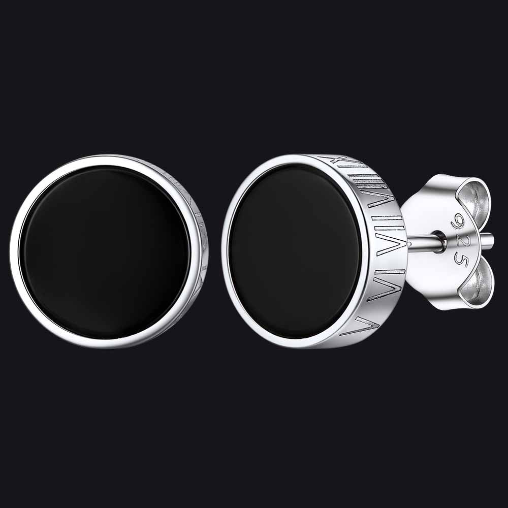 FaithHeart Black Onyx Roman Numerals Stud Earrings