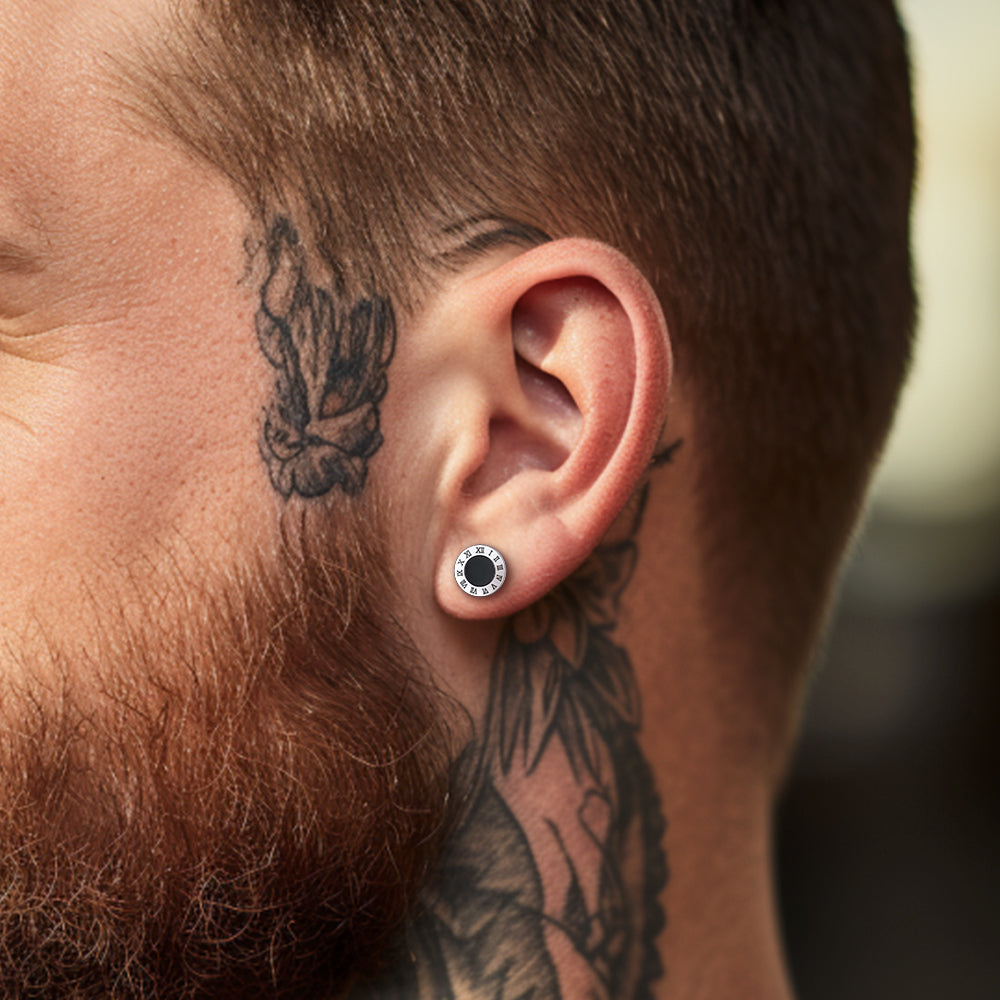 FaithHeart Sterling Silver Roman Numerals Black Onyx Stud Earrings FaithHeart