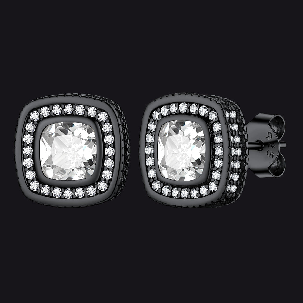 FaithHeart Sterling Silver Cubic Zirconia Stud Earrings Cushion Cut Earrings FaithHeart
