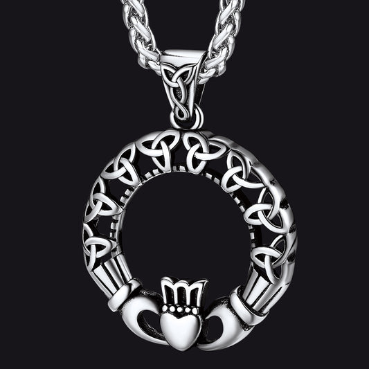 FaithHeart Celtic Knot Claddage Circle Pendant Necklaceimg